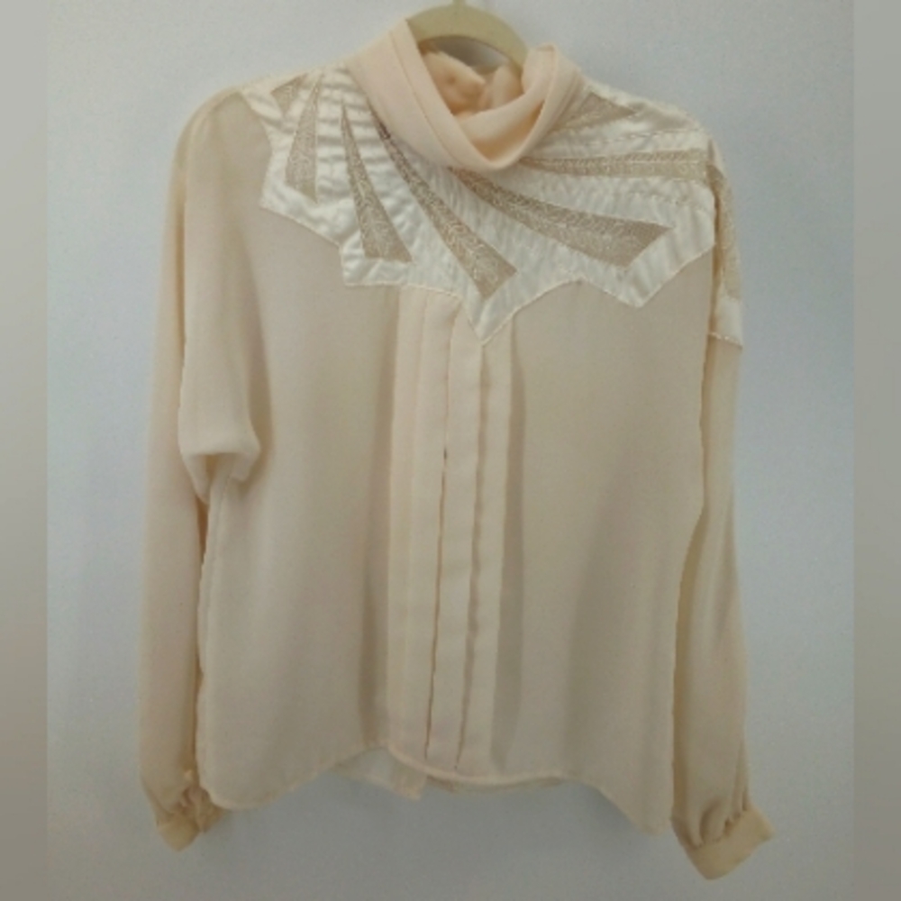 Vintage San Andre Sheer Cream White Blouse Career 80's Top M